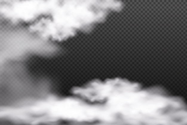 White vector cloudiness fog or smoke on dark checkered background