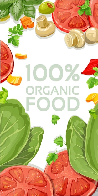 White vertical banner with vegetarian fresh organic natural food