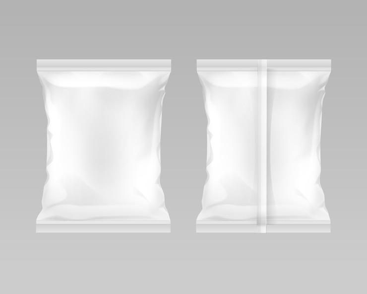 Vector white vertical sealed empty plastic foil bag for package design