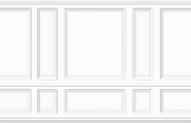 ベクトル モールディングパネルで飾られた白い壁リビングルームの古典的なインテリア装飾シームレスなベクトルの背景