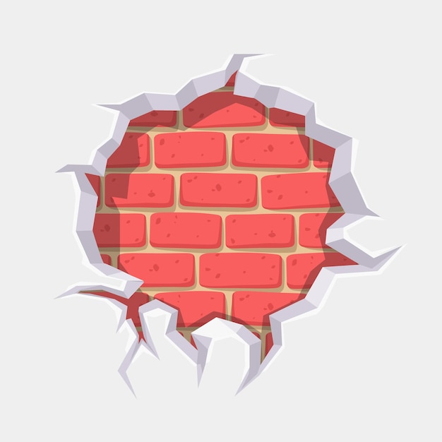 Vector white wall with cracked hole brick back