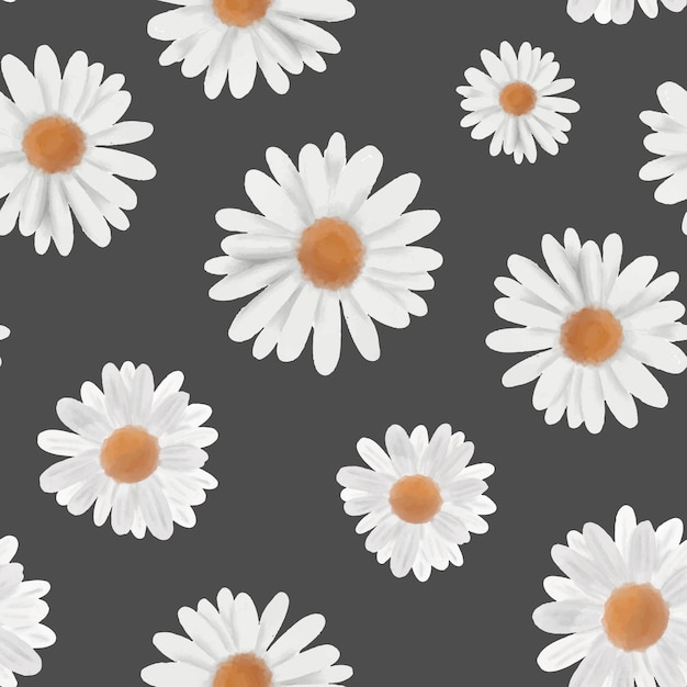 White watercolor chamomile flowers seamless pattern