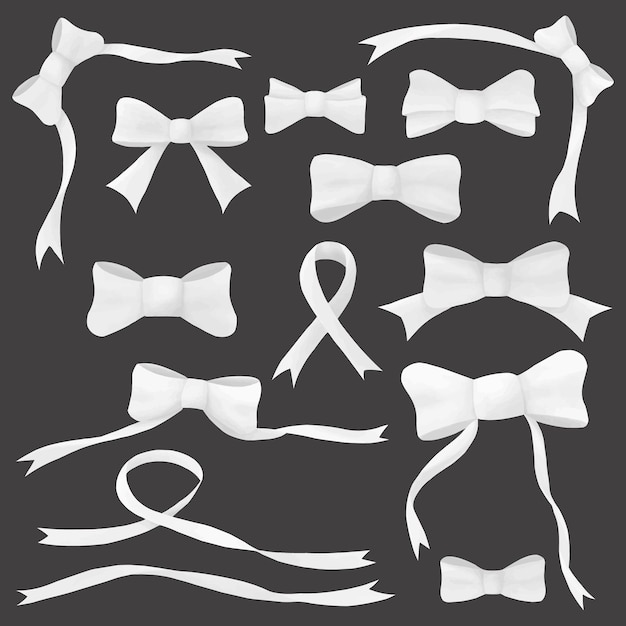 White watercolor ribbon bow vector collection