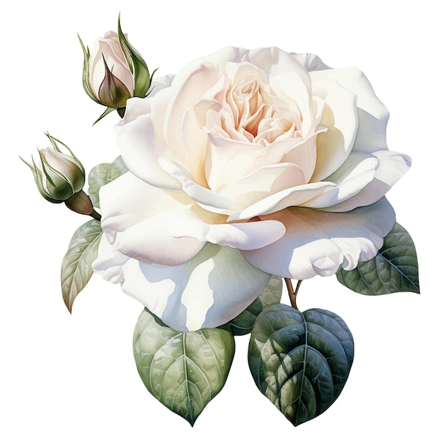 White watercolor rose flower isolated on white background Generated AI