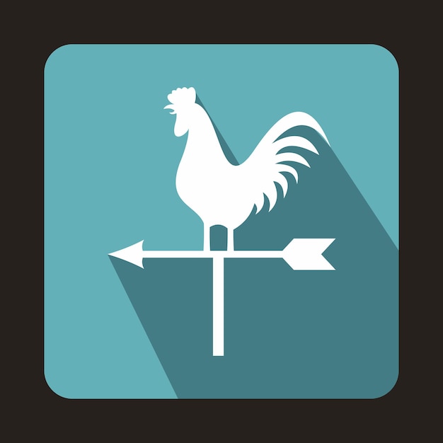 White weather vane with cock icon in flat style on a light blue background