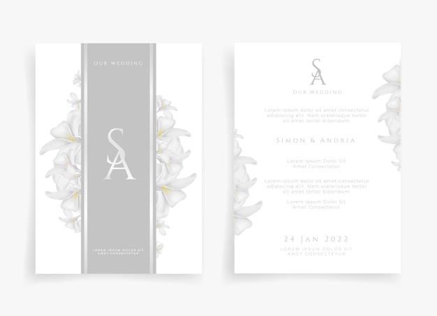 Vector white wedding card or invitation card in white flower theme