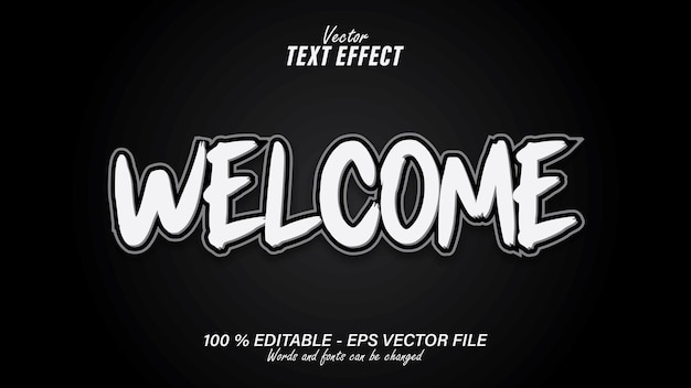 White welcome text effect editable with black background eps file