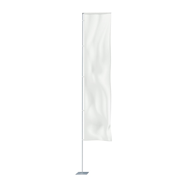 White wind dancer event flag vector mockup Blank vertical banner sign on metal pole mockup