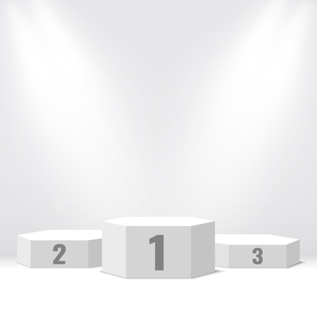 White winners podium and spotlight. Pedestal.