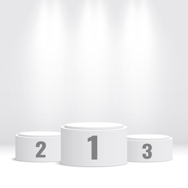 White winners podium with spotlights. Pedestal.  illustration.