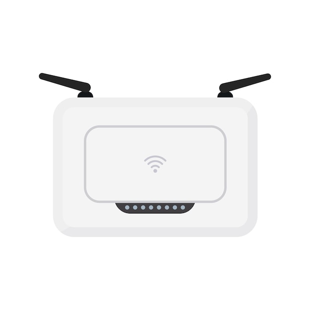 Белый беспроводной маршрутизатор wi-fi с черными антеннами. простая плоская векторная иллюстрация. изолированные на белом фоне