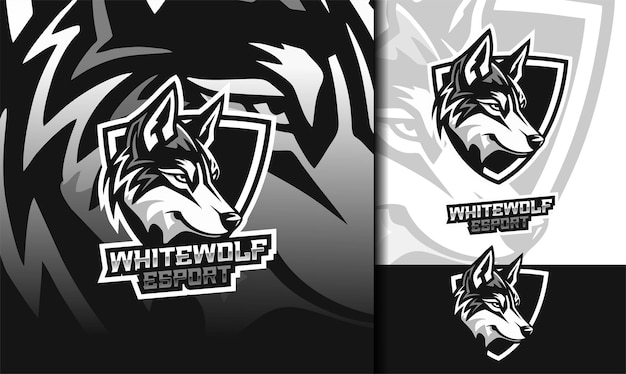 Vector white wolf gaming mascot esport logo design