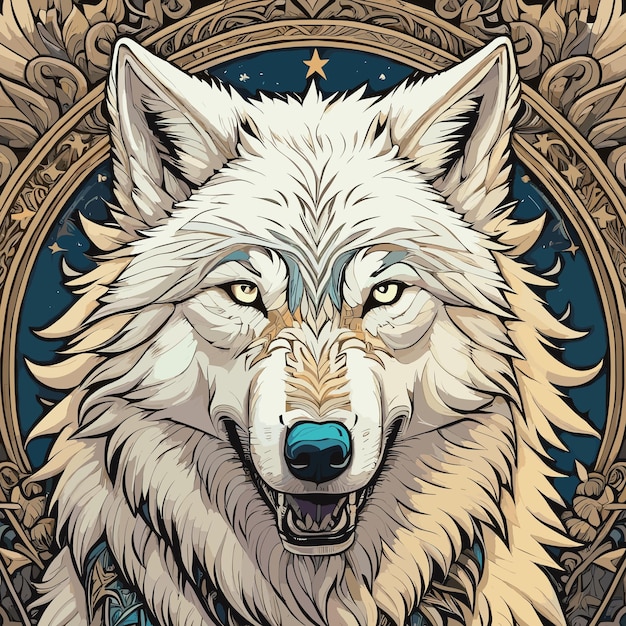 White wolf head drawing illustration vector artwork