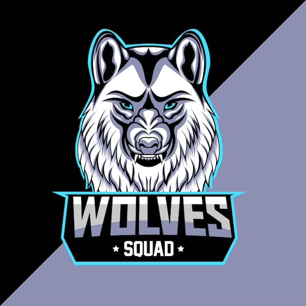 Vector white wolves mascot esport logo design