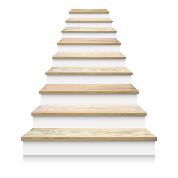 Vector white wood stair template front view 3d isolated vector