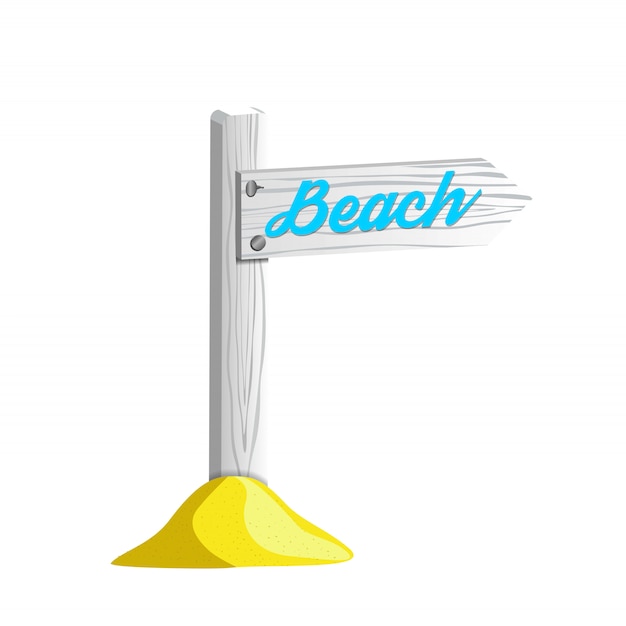 White wooden pole with sign pointing to the beach