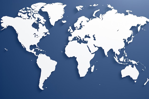 Vector white world map blue background