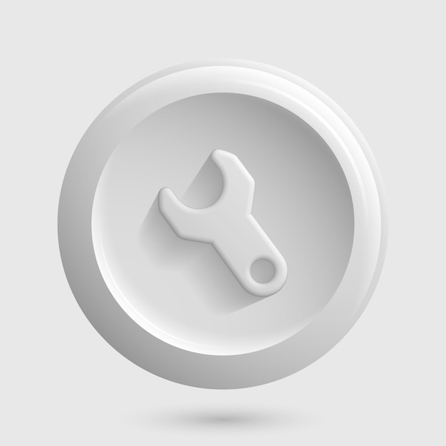 Иконка настроек белого гаечного ключа 3D-дизайн для иллюстрации вектора изолированной кнопки