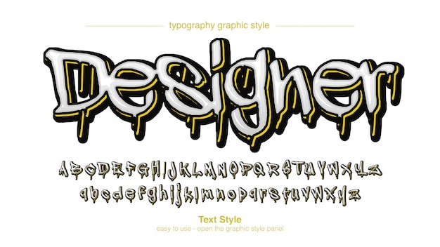 Vector white yellow dripping graffiti text effect