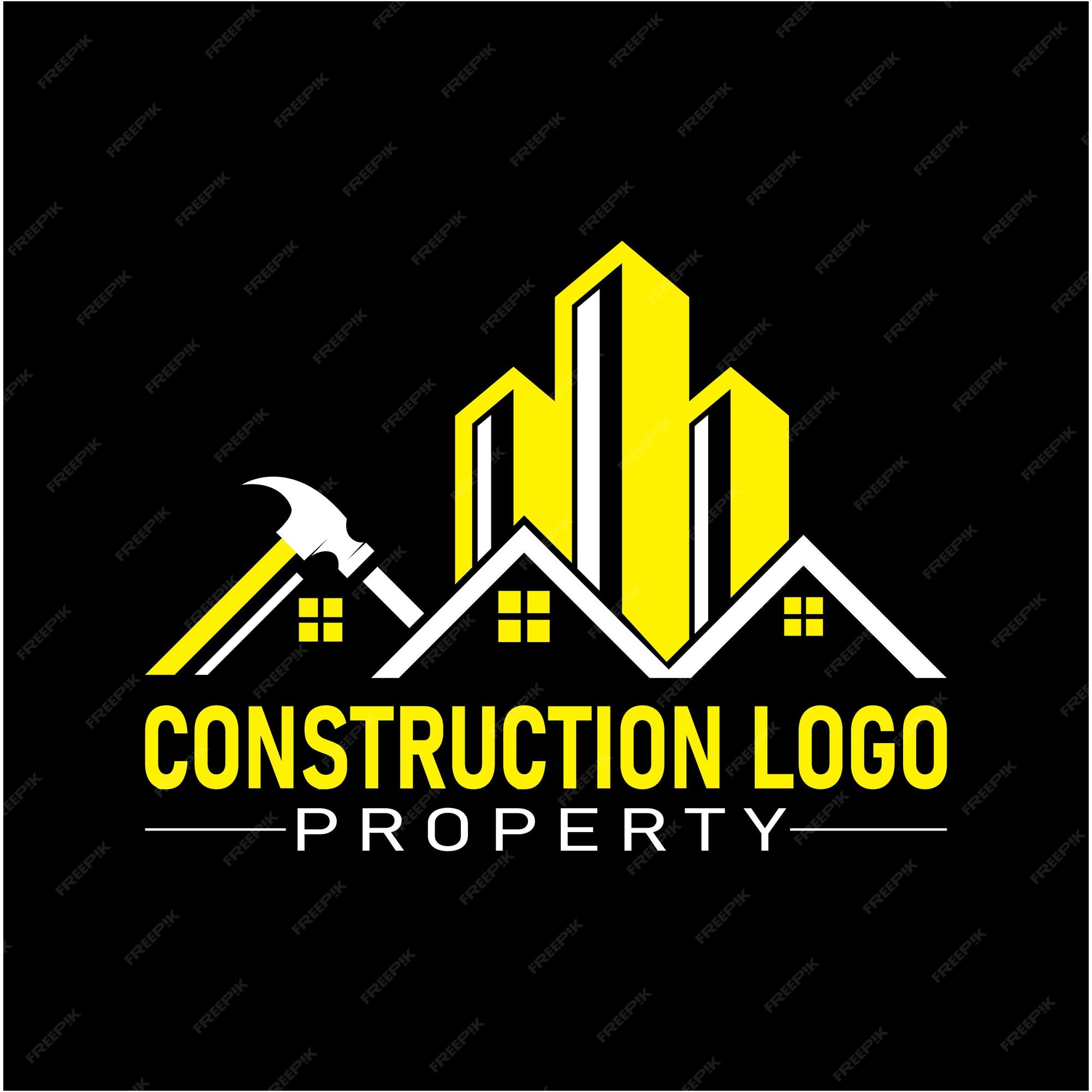 Premium Vector | A white and yellow sign for construction logo property.