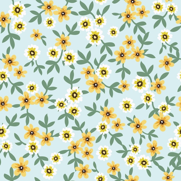 White and yellow with green leaf seamless pattern