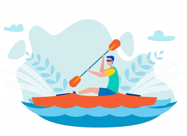 Whitewater kayaking sport flat vector illustration