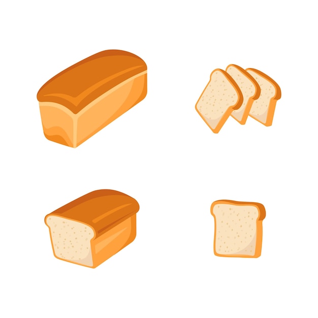 Вектор Цельный и нарезанный белый хлеб хлебобулочные изделия, выпечка, тесто, еда, векторная плоская мультяшная еда