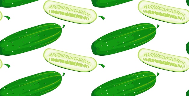 A whole cucumber and half a cucumber Seamless pattern in vector Organic food Vector illustration