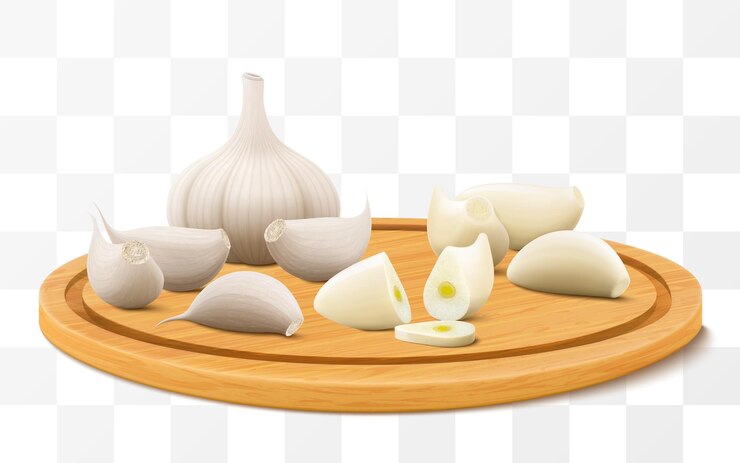 Вектор whole garlic head and garlic cloves on a cutting board isolated on white background spice ingredient