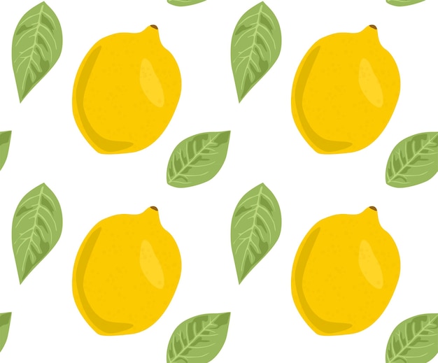 Целые лимоны с лимонными листьями Бесшовный узор в векторе Летний узор Подходит для печати