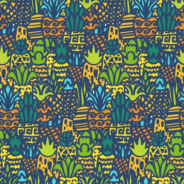 Whole pineapples vector seamless pattern