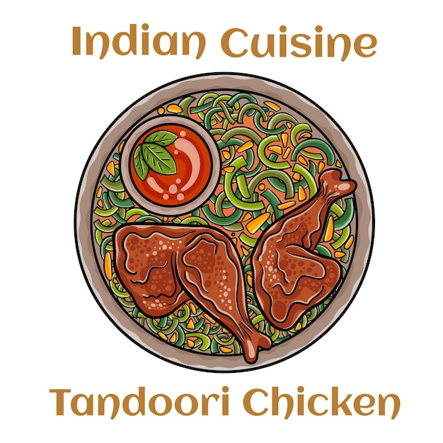 Vector whole tandoori chicken with jasmine rice indian food