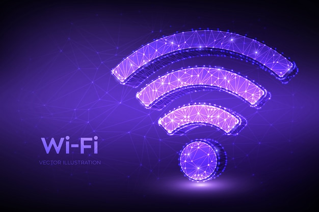 Wi-Fi-netwerkpictogram. Laag veelhoekig abstract Wi Fi-teken. WLAN-toegang, draadloos hotspot-signaalsymbool.