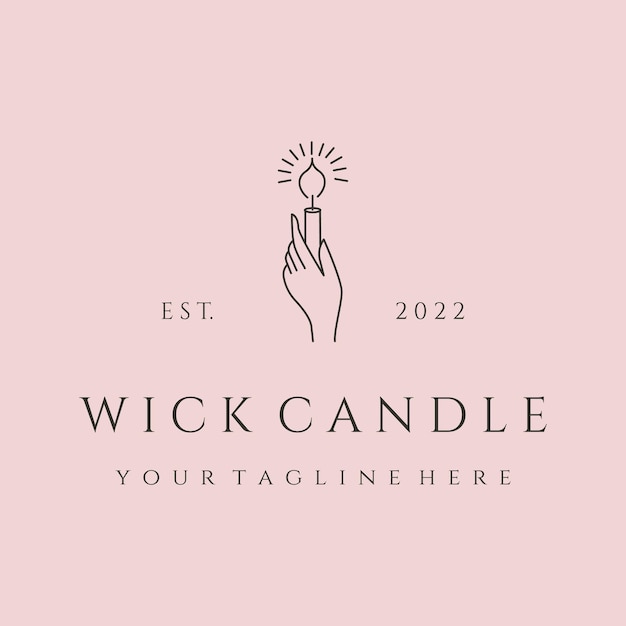 Wick candle with hand line art logo vector symbol illustration design