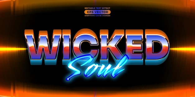 Редактируемый текстовый эффект Wicked soul в ретро-дизайне с экспериментальным фоном идеально подходит для постера в социальных сетях и продвижения шаблона баннера