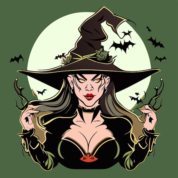 Злая ведьма, мрачный жнец, Хэллоуин, нарисованная вручную мультяшная наклейка, иконка, изолированная иллюстрация