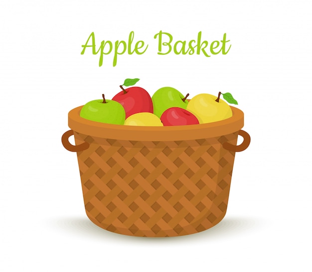 Wicker basket with apples. bright fruits