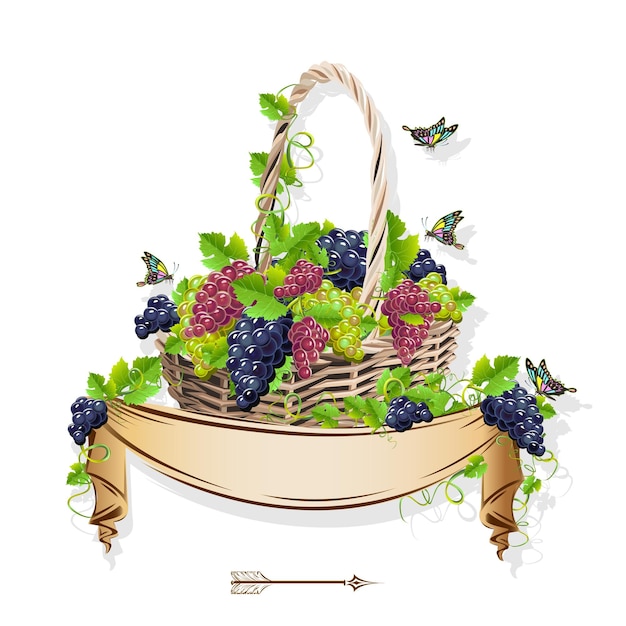 Wicker basket with grapes