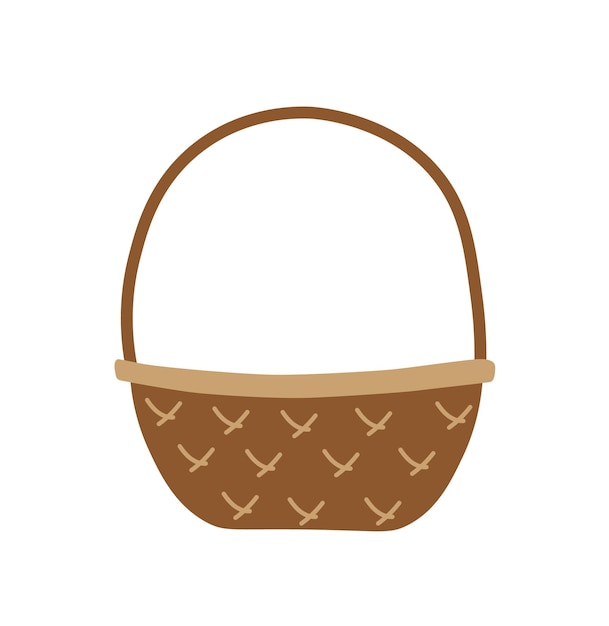 Wicker basket woven brown basket for picnic easter cake bag empty luncheon noon mushrooms pottle pannier isolated vector stock illustration eps 10 on white background
