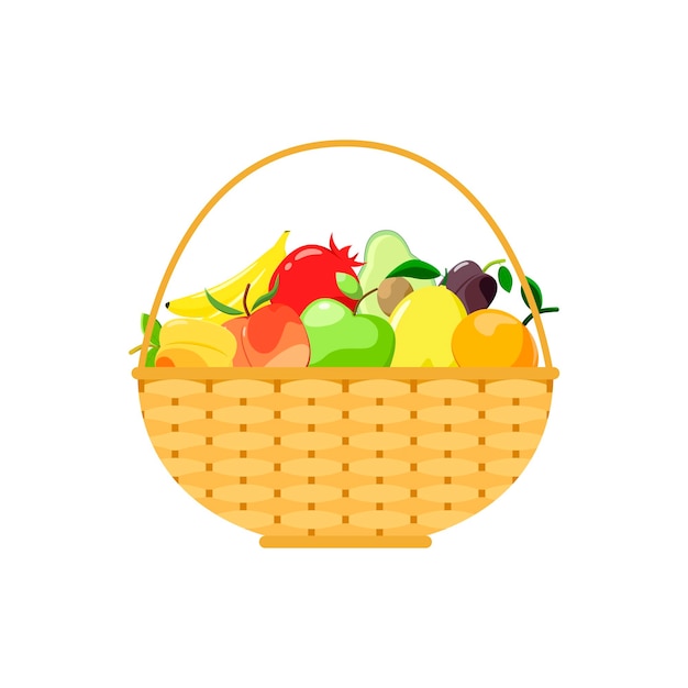 Wicker fruit basket on a white background
