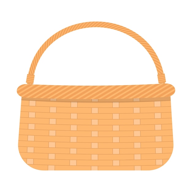 Vector wicker picnic basket for food and drinks woven willow basket with handle