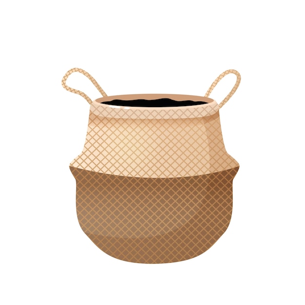 Wicker pot for home flowers Eco basket for home linen things on a white background