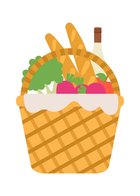 Wicker and willow picnic basket vector illustration