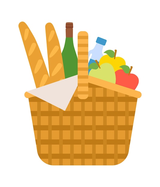 Wicker and willow picnic basket vector illustration