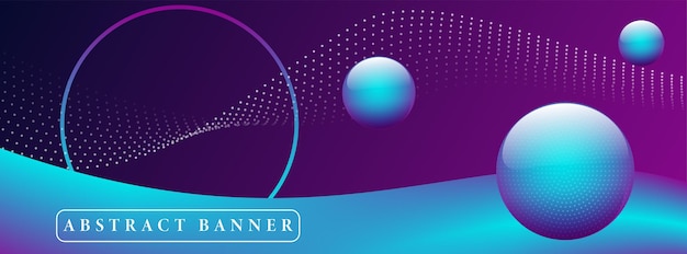 Wide abstract banner created with 3D wave 3D balls and circle shape with stardust wave on background