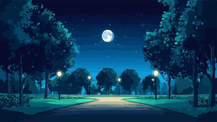 Vector wide angle centered moon and park design for isolation concept