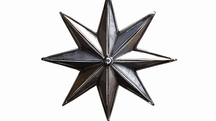 Vector wide angle centered silver metal star shape photo
