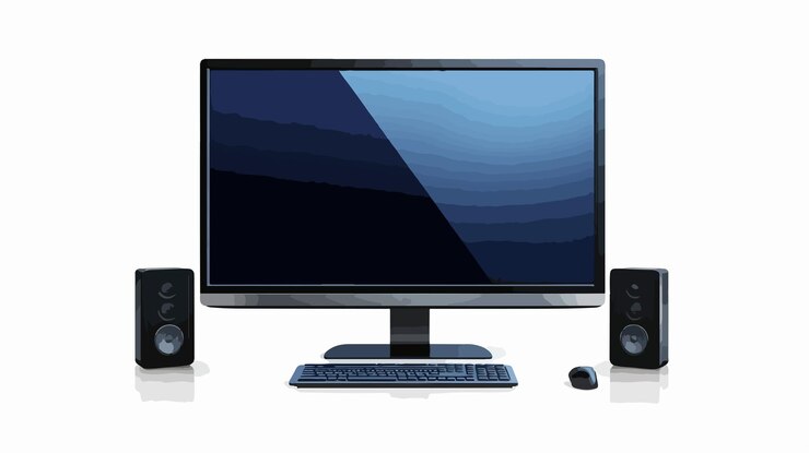 Vector wide angle computer video icon centered composition for tech websites