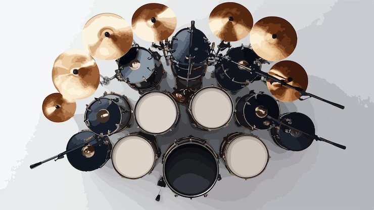 Vector wide angle drums musical instrument for music playing
