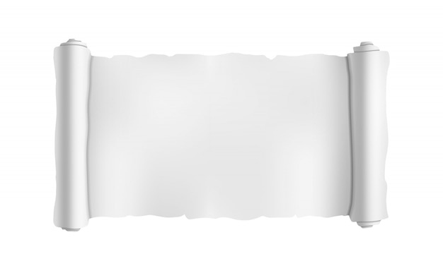 Wide blank old scroll, blueprint roll template on white